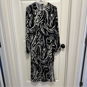 Open Edit Marbled Long Sleeve Midi Dress Black White Size 1x